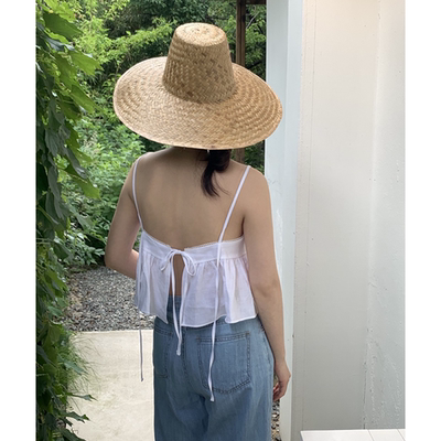 韩国chic 夏日 慵懒度假风 气质 绑带 收腰花边 吊带背心