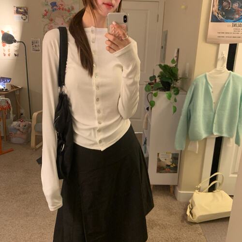 已出 韩系 氧气干净纽扣简约韩风排扣百搭T恤上衣开衫 女
