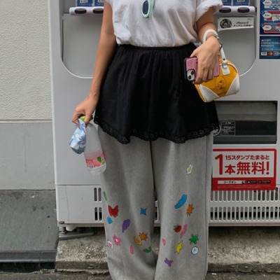 三色韩国ins可爱涂鸦手绘印花卡通童趣原宿少女运动卫裤休闲长裤