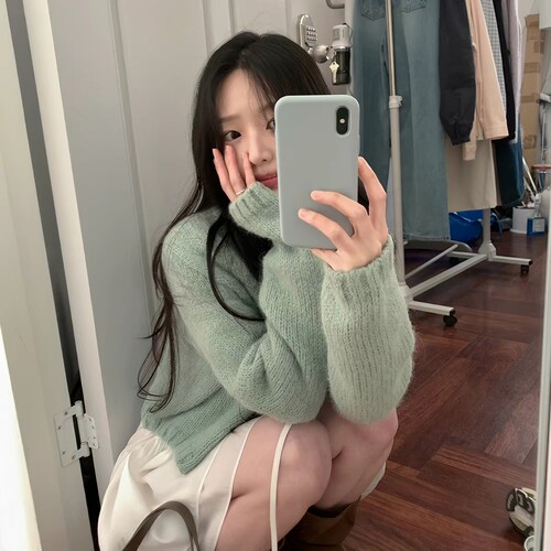 已出货   韩国ins  甜美少女  V领系扣长袖针织开衫