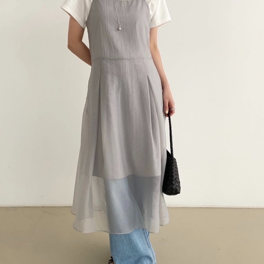 韩国chic 夏日 网纱 吊带连衣裙