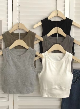 吊带背心美背女夏季内搭外穿文胸一体打底无袖T恤带胸垫上衣