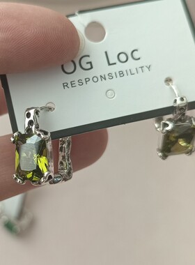 青岛饰品 复古银色方形 钻钻银针耳环耳圈OG Loc小众品牌设计