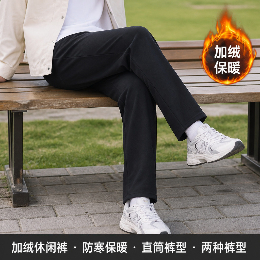 男士休闲运动裤冬季小脚裤冬季男生加绒加厚抽绳百搭显瘦潮流长裤