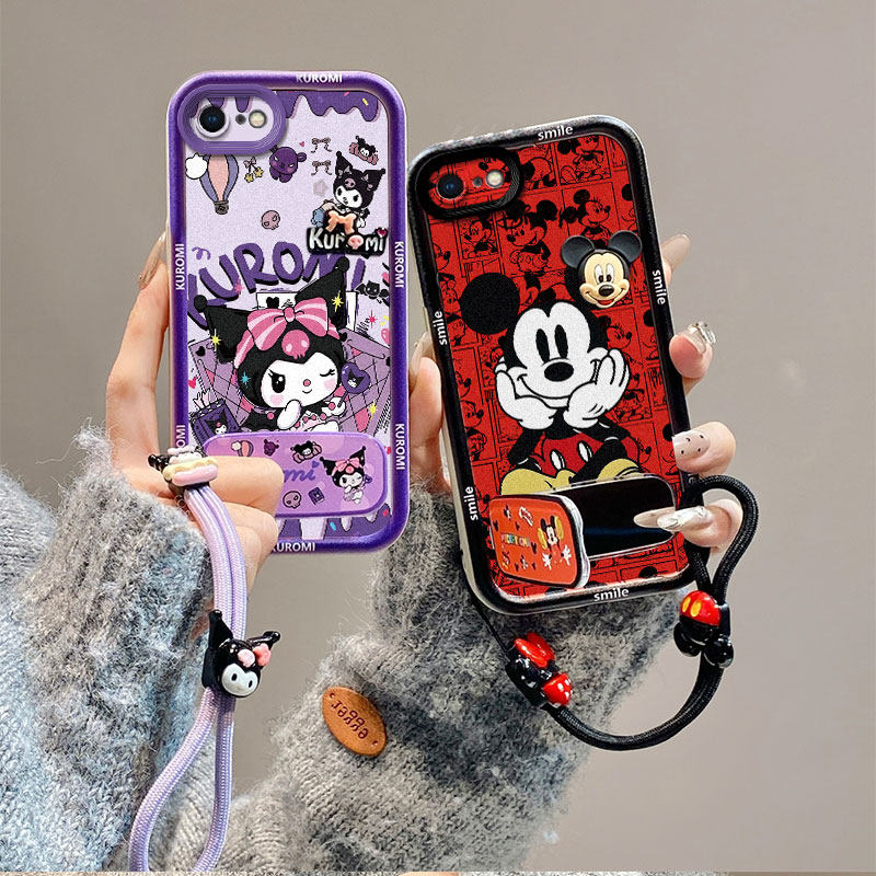 适用于iPhone苹果 7 8Plus手机壳6 6SPlus镜子支架保护套 硅胶软防摔全包边 创意卡通贴公仔情侣软壳