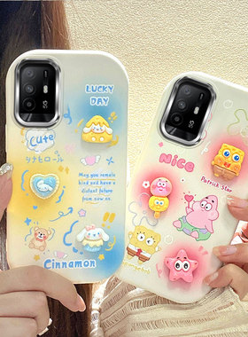 适用于OPPO A94 A95 5G手机壳 F19Pro+贴公仔可爱保护套 电镀边框TPU全包软壳