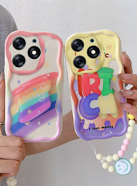 适用于Infinix Smart 8 Plus手机壳 全包卡通可爱奶油边保护套 防摔硅胶软壳 个性支架