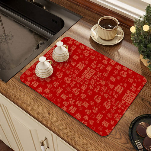 硅藻泥厨房沥水垫喜庆红色