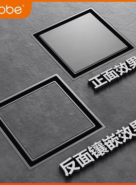 卡贝枪灰色隐形地漏防臭卫生间304不锈钢浴室下水道长条防溢水器