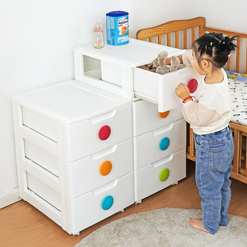 爱丽思抽屉式收纳柜带滑轮塑料儿童衣服柜多层家用整理储物五斗柜