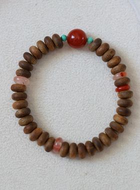 南红单珠沉香手串玫瑰红绿松石古朴雅致中式禅意满满手串手链