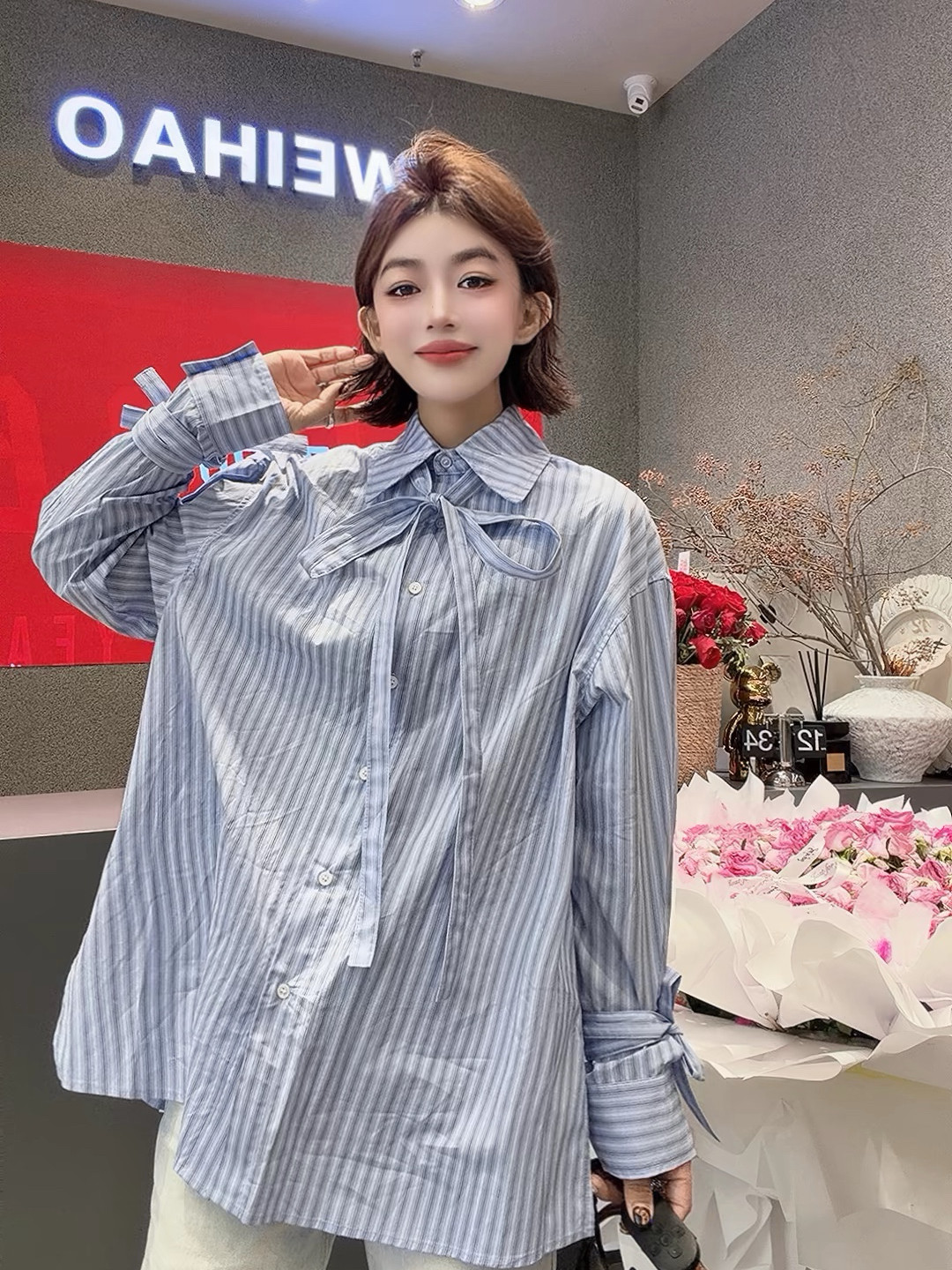 高品穿名堂同款欧货中长款条纹衬衫女26新款Polo领蝴蝶结系带上衣,女装/女士精品,卫衣/绒衫,淘宝优惠券,粉丝福利购,淘宝优惠卷