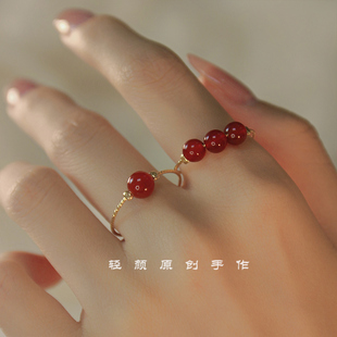 几许相思*红玛瑙戒指女精致小众设计轻奢高级感复古可调节食指戒