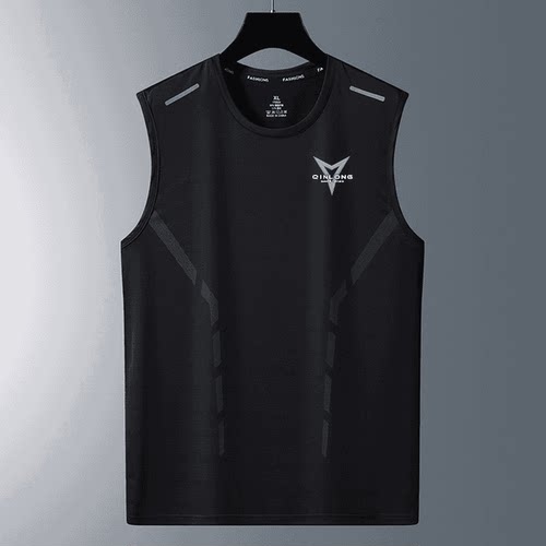 夏季男士冰丝背心透气运动健身打底衫宽肩训练无袖t恤坎肩速干