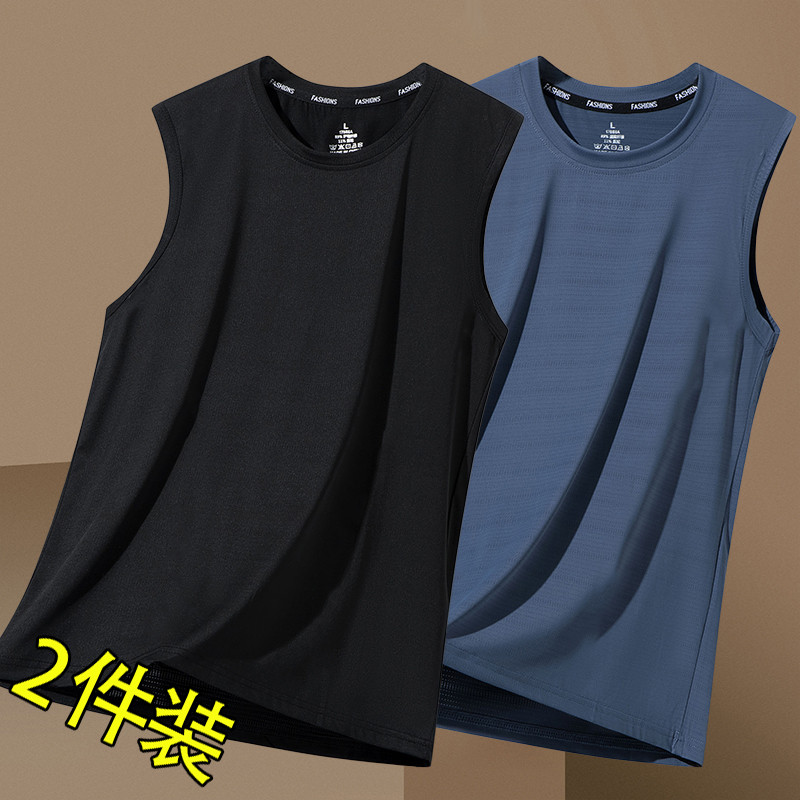 冰感圆领无袖背心坎肩冰丝夏季跑步上身男款运动背心速干无袖t恤图片