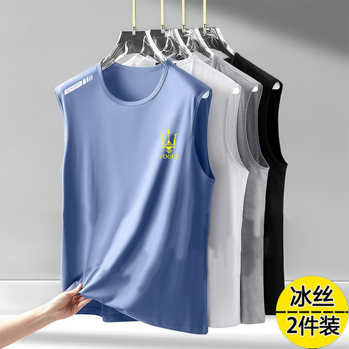 新款速干运动背心男宽松夏冰丝无袖T恤健身训练跑步篮球美式