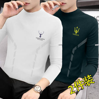 【甄选】德绒半高领打底衫男士双面加绒内搭长袖T恤潮流保暖内衣