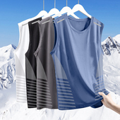t恤夏 圆领无袖 冰丝背心男潮薄款 透气速干运动休闲宽坎肩外穿男士