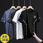 大码 冰丝t恤男圆领速干衣短袖 透气半袖 薄款 上衣男运动宽松潮 夏季