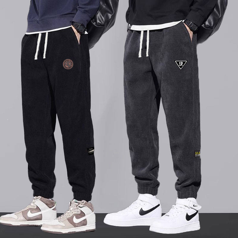 新款灯芯绒裤子男春秋加厚重磅垂感宽松束脚卫裤大码小脚休闲长裤