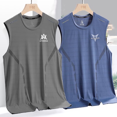 男士冰丝背心夏运动健身打底衫宽肩训练薄款无袖t恤坎肩速干透气