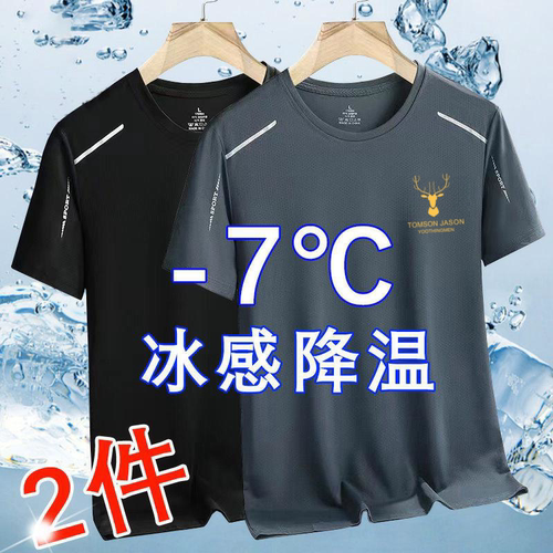 夏季轻奢休闲圆领宽松冰丝网眼短袖速干透气男士运动冰爽t恤百搭
