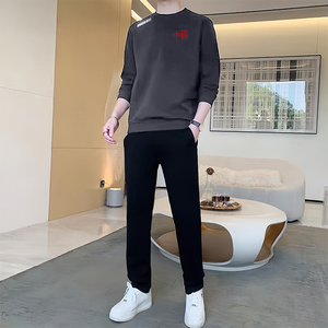 男士卫衣休闲套装春秋新款时尚百搭透气圆领卫衣二件套运动套装