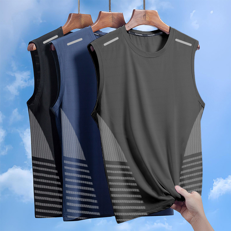 【发货快】冰丝背心男潮圆领网眼透气速干运动宽坎肩外穿男士无袖