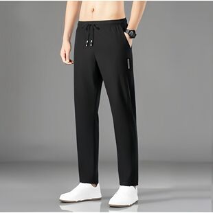 夏季休闲青年冰丝裤子男长裤运动裤薄款大码宽松百搭直筒裤
