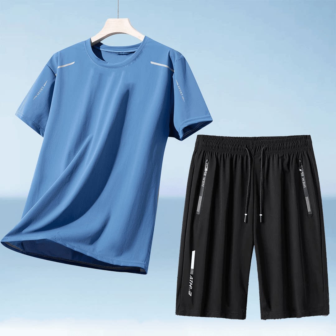 冰丝运动套装男士夏季薄款短袖T恤跑步速干弹力休闲短裤