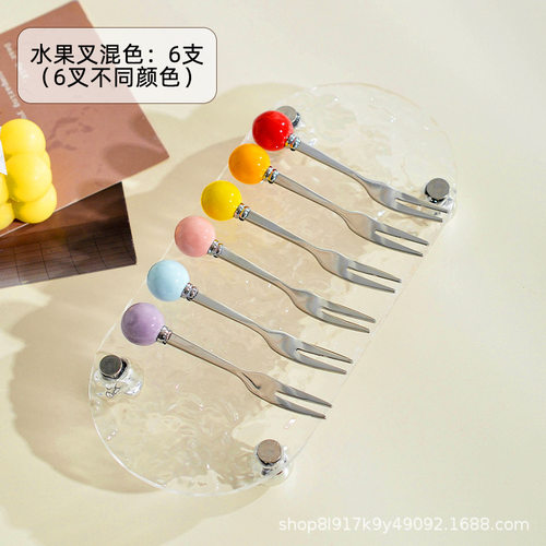 家用独角兽水果叉不锈钢高级感可爱彩色轻奢收纳罐儿童可爱小叉子