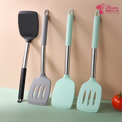 硅胶煎铲不粘锅煎鱼铲漏铲家用厨房烹饪工具一体全包硅胶斜漏铲