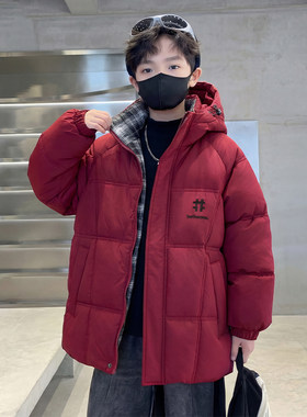 男童冬季加厚保暖红色羽绒棉服