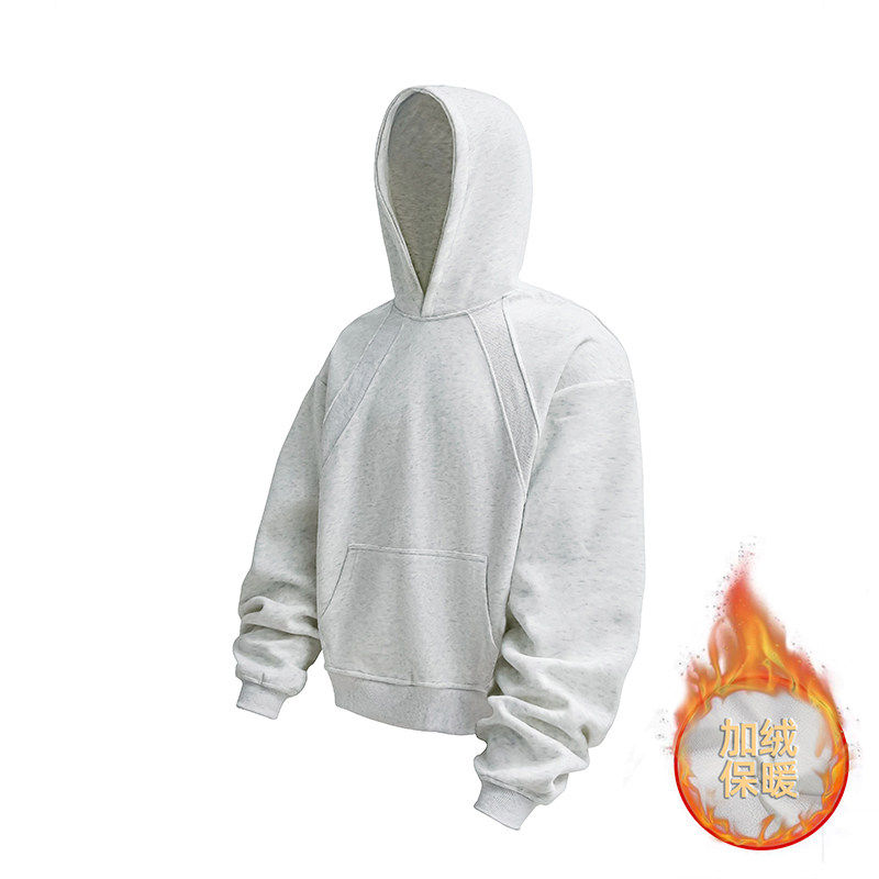5千件华棉330g2026春款螺纹拼接加绒连帽卫衣白底WY617-JR特P38，男装卫衣，电商A030-1