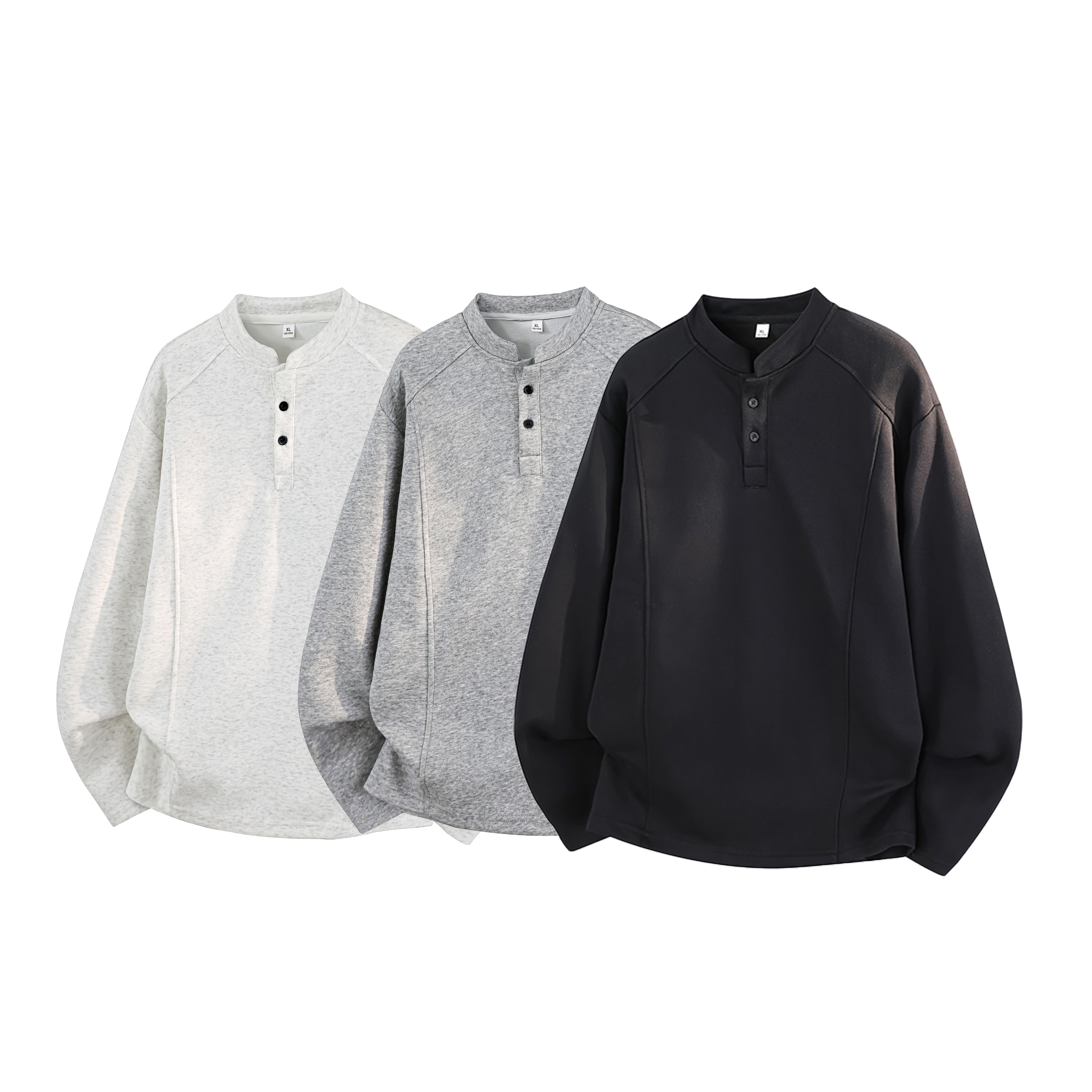 4万件华棉280g2026春款英伦雅痞亨利领长袖T华棉3D冷光T2595特P18，男装T恤，电商A030-1