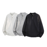 4万件华棉280g2026春款英伦雅痞亨利领长袖T华棉3D冷光T2595特P18，男装T恤，电商A030-1