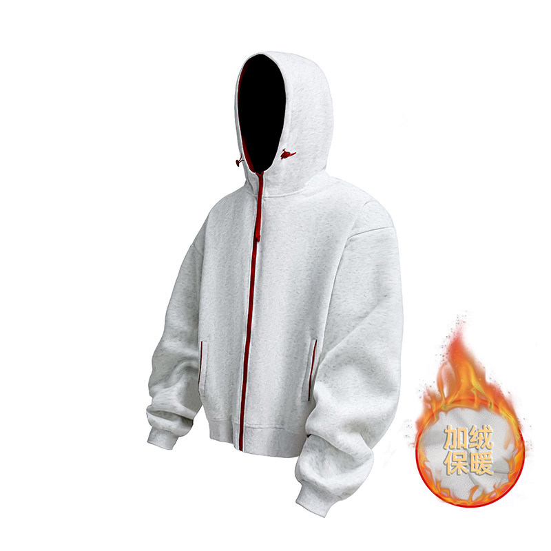 1万件华棉330g2025春款撞色加绒连帽开衫卫衣3DWY616-JR特P36，男装卫衣，电商A030-1