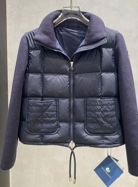 90白鸭绒立领羊毛袖拼接短款修身羽绒服女保暖显瘦百搭双拉链外套