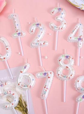 热销款ins风白色气球数字生日蜡烛渐变色卡通彩色字母蜡烛插件