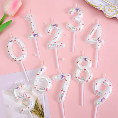 热销款ins风白色气球数字生日蜡烛渐变色卡通彩色字母蜡烛插件