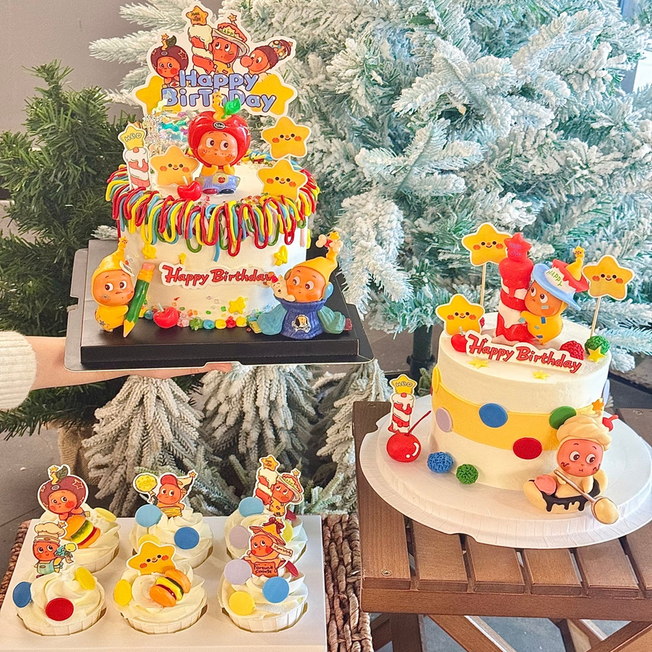 网红卡通星星人蛋糕装饰甜品台插件许愿蜡烛吹泡泡星星人纸杯贴纸