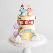 蛇宝宝满月百天生日蛋糕装 饰生肖蛇男孩女孩100天30天甜品台装 扮