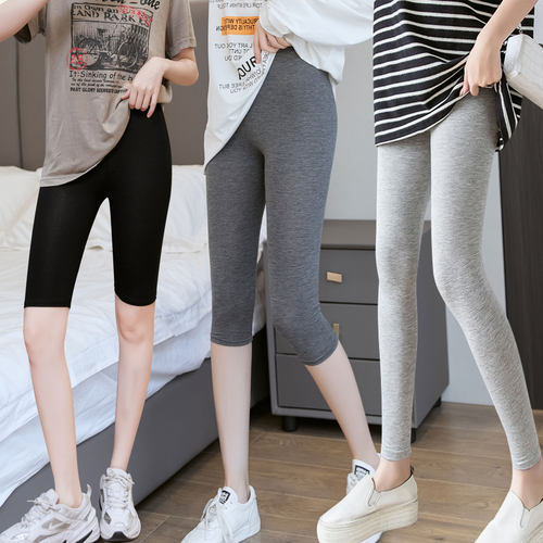 莫代尔薄款高腰七分打底裤女大码