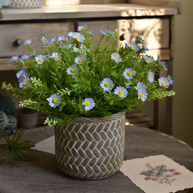 假花仿真花雏菊绢花花槽栅栏小把束花插花装饰花鱼缸水草花摆件