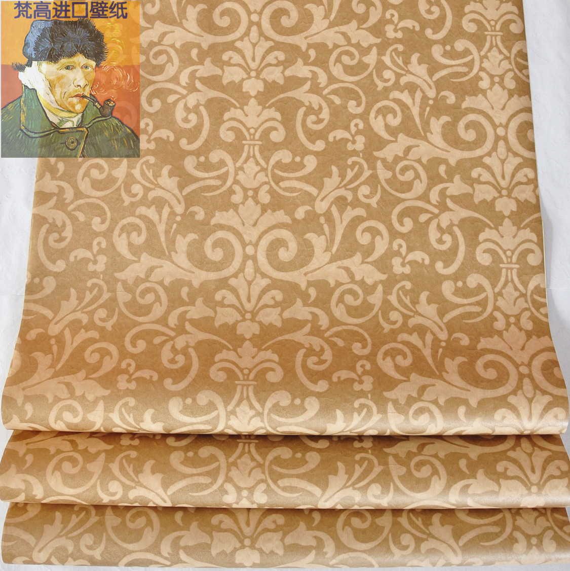 美国进口锡布鲁克壁纸SEABROOK浅金色大马士革客厅背景墙特价清仓