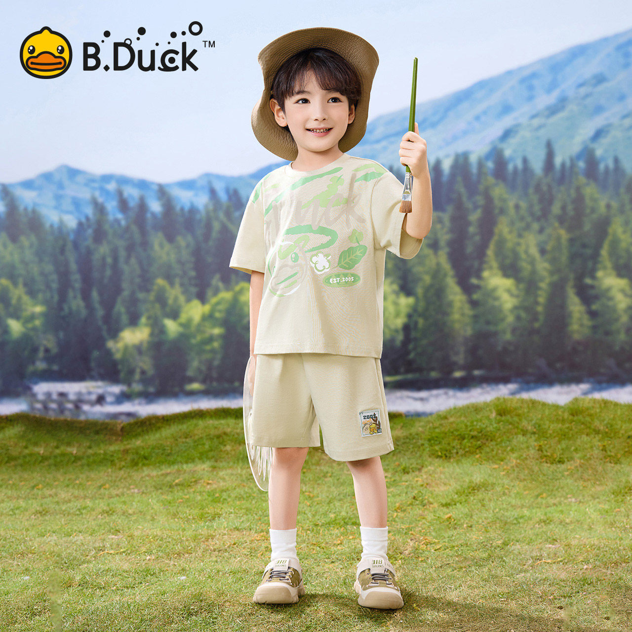 【套装】bduck小黄鸭童装男童短袖T恤儿童短裤两件套2026新款夏装