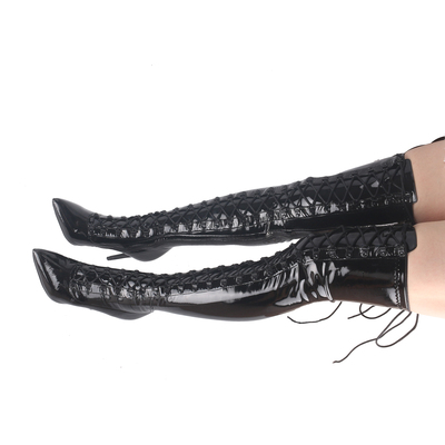 私人定制瘦腿靴漆皮弹力