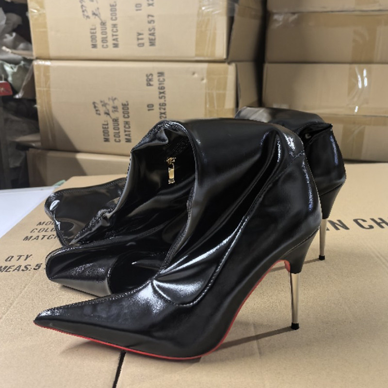 定制款 黑油皮超尖头弹力半截钢跟过膝瘦腿长筒靴 时尚走秀靴子,女鞋,时装靴,淘宝优惠券,粉丝福利购,淘宝优惠卷