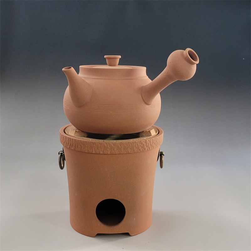 潮州红泥炭炉小风炉户外煮茶炉 中式侧把烧水泡茶壶小火炉砂铫壶