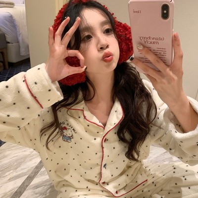 hellokitty珊瑚绒睡衣女秋冬季加厚保暖日系甜美法兰绒家居服